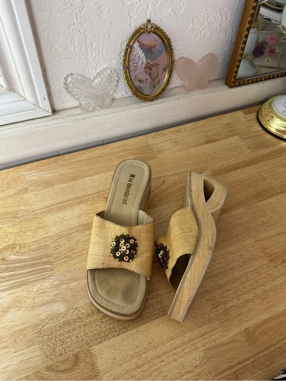 No Boundaries Cut Out Platform Wedge Slide Sandals Size 8 Y2K Cottagecore